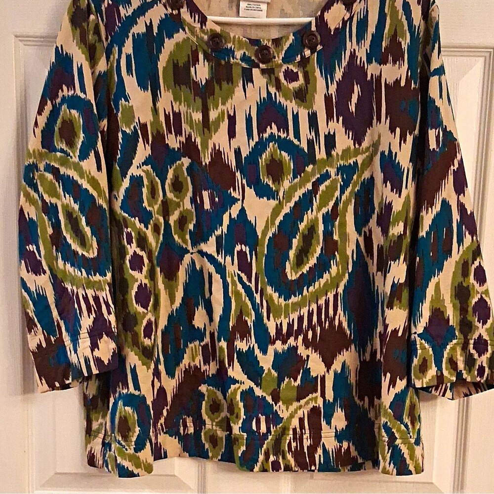 Hot Cotton Women's M Multicolor Paisley Cotton Woven 3/4 Sleeve Blouse